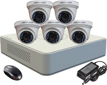 Hikvision DS-7108HGHI-F1 Mini 8CH Dvr, 5(DS-2CE56COT-IR) Dome Cameras (With Mouse)