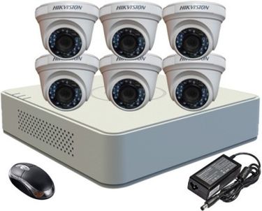 Hikvision DS-7108HGHI-F1 Mini 8CH Dvr, 6(DS-2CE56COT-IR) Dome Cameras (With Mouse)