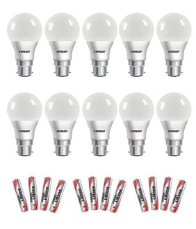 Eveready 9W B22 100L LED Bulb With Free Battery (White, Pack Of 10)
