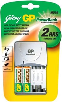 Godrej GP Powerbank M520 (with 2 Pcs GP 2500 mAh AA batteries) Battery Charger