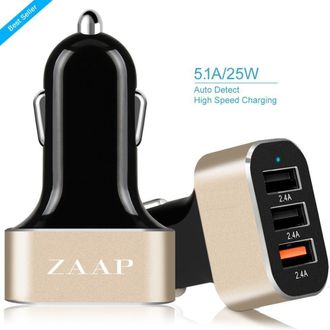 Zaap ZAAP3UC-216 25W/ 2.4A 3-Port USB Car Charger