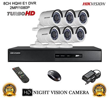 Hikvision DS-7208HQHI-E1 8CH Dvr, 6(DS-2CE16DOT-IR) Bullet Camera (With Remote,Mouse)