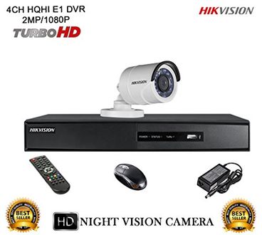 Hikvision DS-7204HQHI-E1 4CH Dvr, 1(DS-2CE16DOT-IRP) Bullet Camera (With Mouse, Remote)
