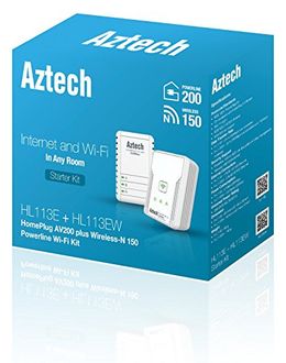 Aztech HomePlug (HL113E/HL113EW) AV Powerline Wireless-N 150 Mbps Extender Kit