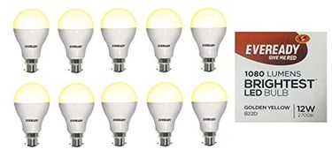 Eveready 12W B22D LED Bulb (Golden Yellow, Pack Of 10)