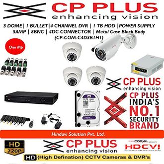 CP PLUS CP-UVR-0401E1 4CH Dvr, 3(CP-VCG-SD10L2) Dome,1(CP-VCG-ST10L2) Bullet Camera (With 1TB HDD,Accessories)