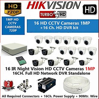 Hikvision DS-7116HGHI-F1 16 Ch Dvr, 10(DS-2CE56COT-IR) Dome, 6(DS-2CE16COT-IRP) Bullet Cameras (With 2TB HDD, Accessories)