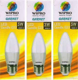 Wipro Garnet 3W Candle E27 270L LED Bulb (White,Pack of 3)