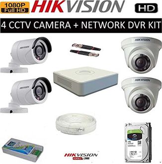 Hikvision (DS-6004HQHI-K1) 4CH DVR,2(DS-2CE5ADOT-IRPF) Dome Camera,2(DS-2CE1ADOT-IRPF) Bullet Camera (1TB HDD, With Accessories)