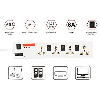 Pinnacle PA-113DX 4 Socket Spike Surge Protector With individual Switch (1.25m)